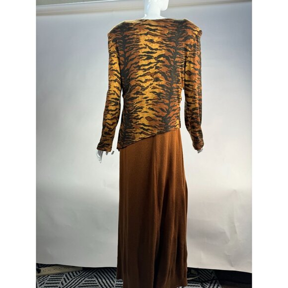Vintage Joseph Ribkoff Tiger Print & Brown Two Pc Size 16 Maxi Dress - Picture 7 of 16